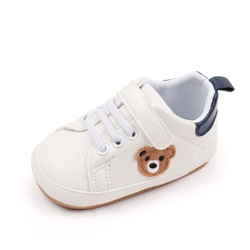 New White Baby Shoes Lovely Bear / Stripes Casual Soft Sole Anti-slip Infant Sports Toddler Boys Girls First Walkers