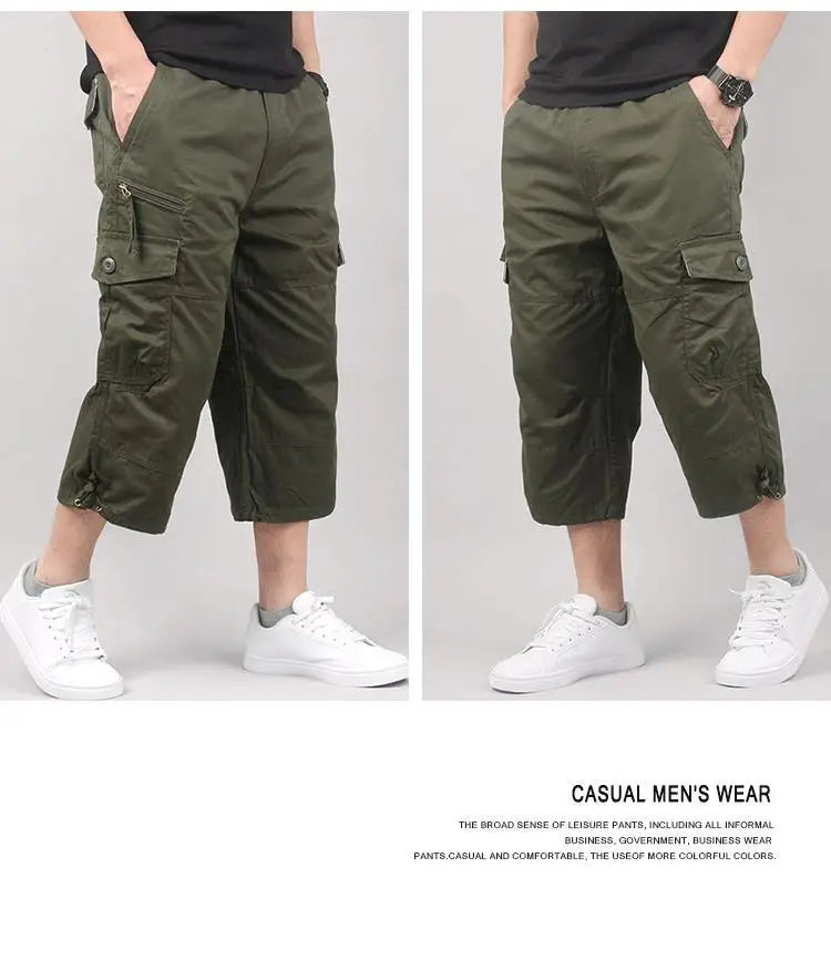 Men's Cargo Shorts Summer Loose Casual Pants Elastic Waist Large Size Outdoor Jogging Sweatpants Trend Multi Pockets