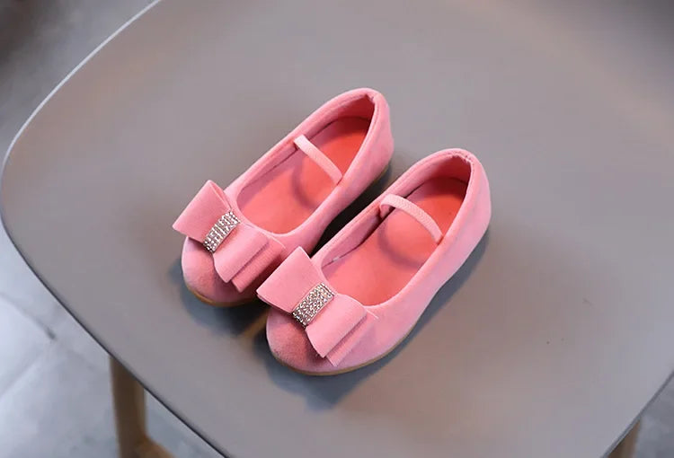 Elegant Girl Princess Shoes Fashion Bowtie Children's Leather Shoes Spring Autumn Kids Causal Solid Color Velvet Moccasins Chic