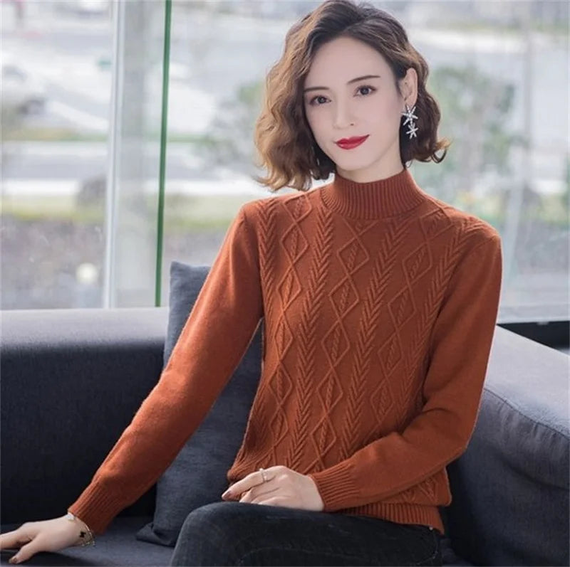 Fashion Women Turtleneck Sweater Autumn Winter Long Sleeve Pullovers Office Ladies Clothing Soft Knitted Jumpers  Pull Female