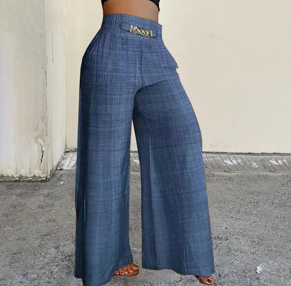 Casual Women High Waist Pants Summer Fashion Communte Loose Holiday Solid Color Wide Leg Pant Elegant Ladies Office Trousers