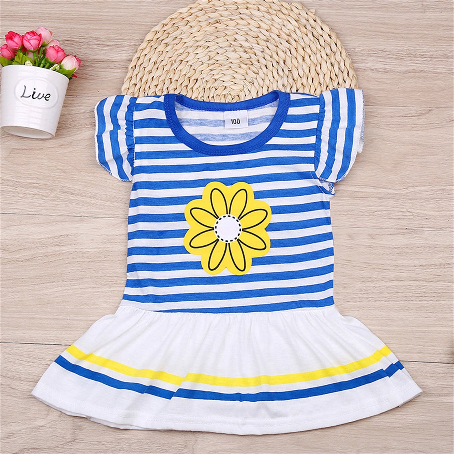 2Pcs Clothes Set 1-8Y Toddler Kids Girls Summer Clothing Sunflower Daisy Striped T Shirt Tops+Pants Leggings Infant Outfits Sets