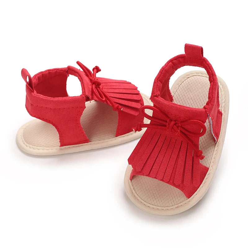 Summer baby girl sandals red festive and cute flower baby shoes soft rubber soles comfortable and casual baby walking shoes