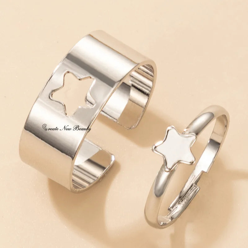 2pcs Ring Set Lover Star Moon Butterfly  Rings for Women Men Couple Golden Black Silver Color Engagement Wedding Jewelry