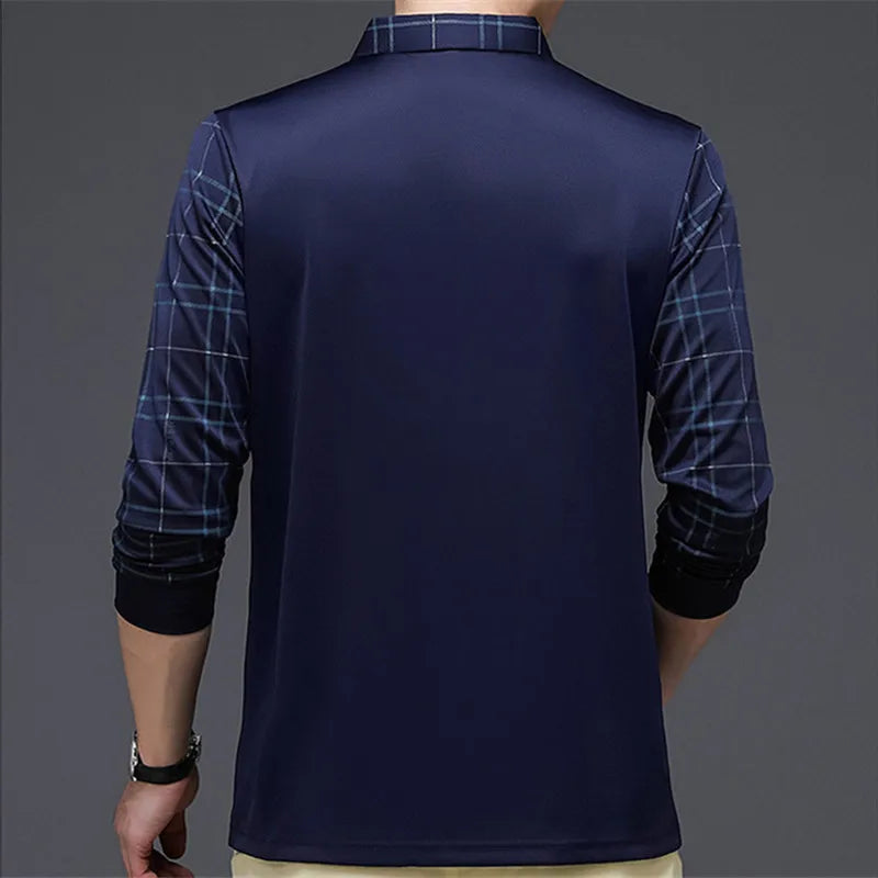 New Fashion Solid Polo Shirt Men Korean Fashion Clothing Long Sleeve Casual Fit Slim Man Polo Shirt Button Collar Tops