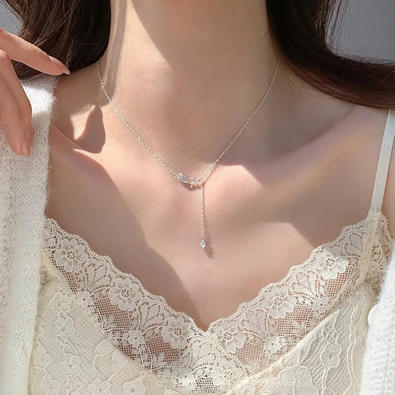 VENTFILLE 925 Silver Circular Geometry Rose Necklace Dropwise Glaze Korean Gentle Jewelry Birthday Gift Wholesale