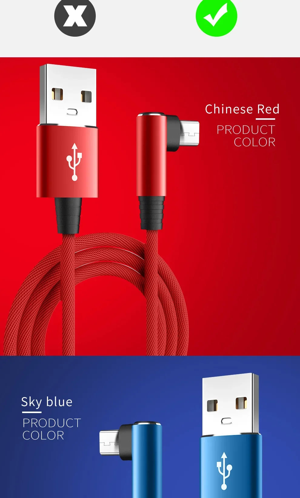 USB Micro Cable 3A 90 Degree Elbow Data Cable Charger Cord for Samsung Xiaomi Mobile Phone Accessories Fast Charging Usb Cable