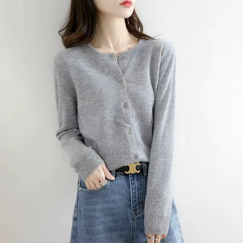 Women Cardigans Sweater O-neck Spring Autumn Knitted Cashmere Cardigans Solid Single Breasted Womens Sweaters DF4934