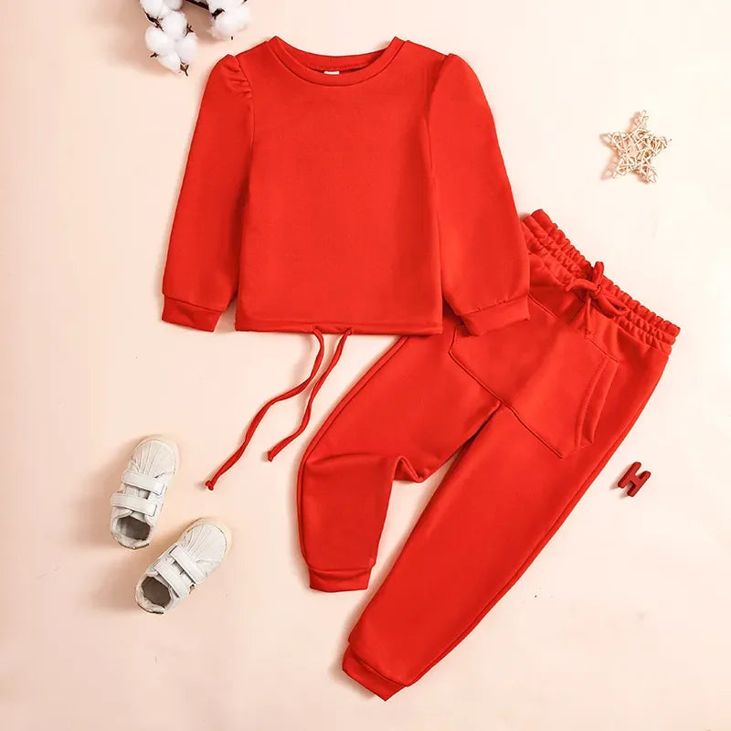 2024 Spring New Girls Fashion O Neck Long Sleeve Pullover Top + Pants 2 Pieces Set Casual Kids Clothes