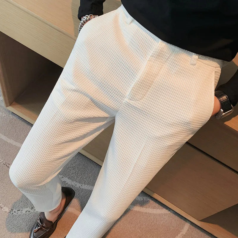 Suit Pants Autumn Winter Fashion Waffle Dress Pants For Men Clothing Business Casual Slim Fit Men's Formal Trousers High Quality