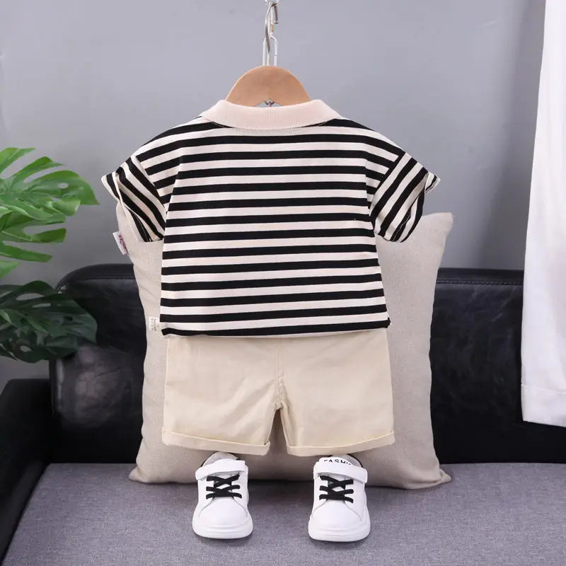 Summer Children Boys Clothing Kids Cartoon Strips T-Shirt Shorts 2Pcs/Set Toddler Sport Baby Cotton Tracksuits 1 2 3 4 5 Years