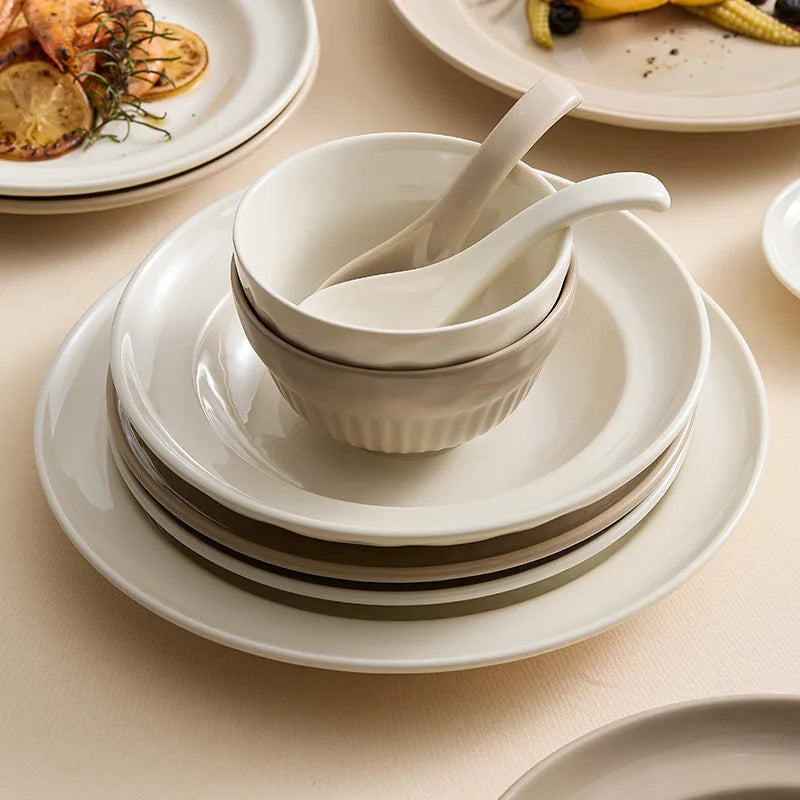 Cream Style Ceramic Bowl Set, High-end Japanese Kitchen Accessories, Dishes, Tableware Set, Chinese Ceramic Tableware Set