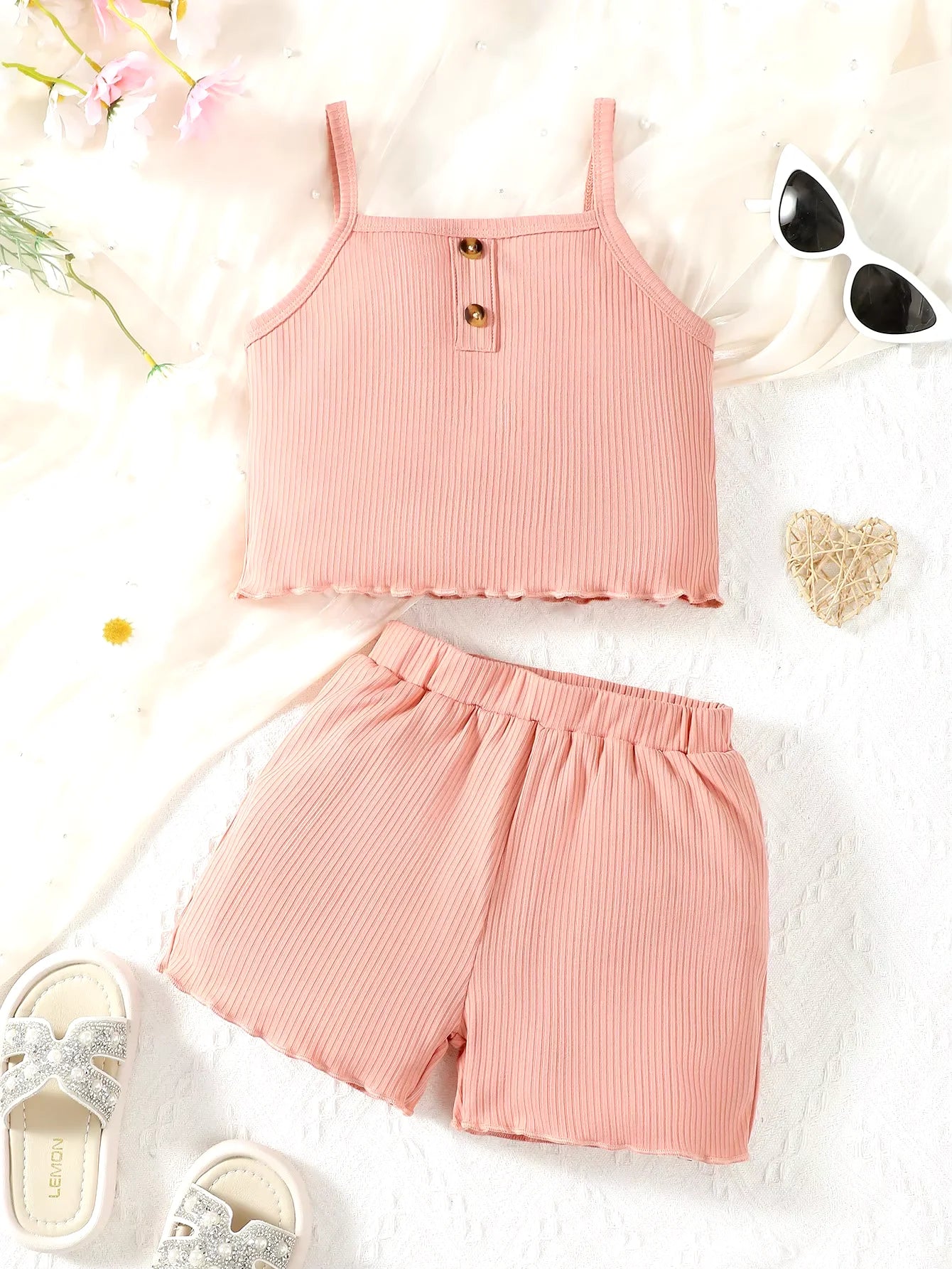 2PCS Kid Girl Daily Clothes Set Solid Color Sleeveless Sling Top+Shorts Summer Fashion Lovely Casual Wear for Children 1-8 Years