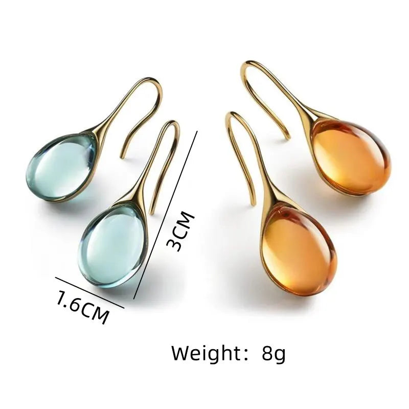 2 Pcs Gold-color Earrings Luxury Style Inlaid Faux Cat's Eye Stones Colorful Fashion Earrings