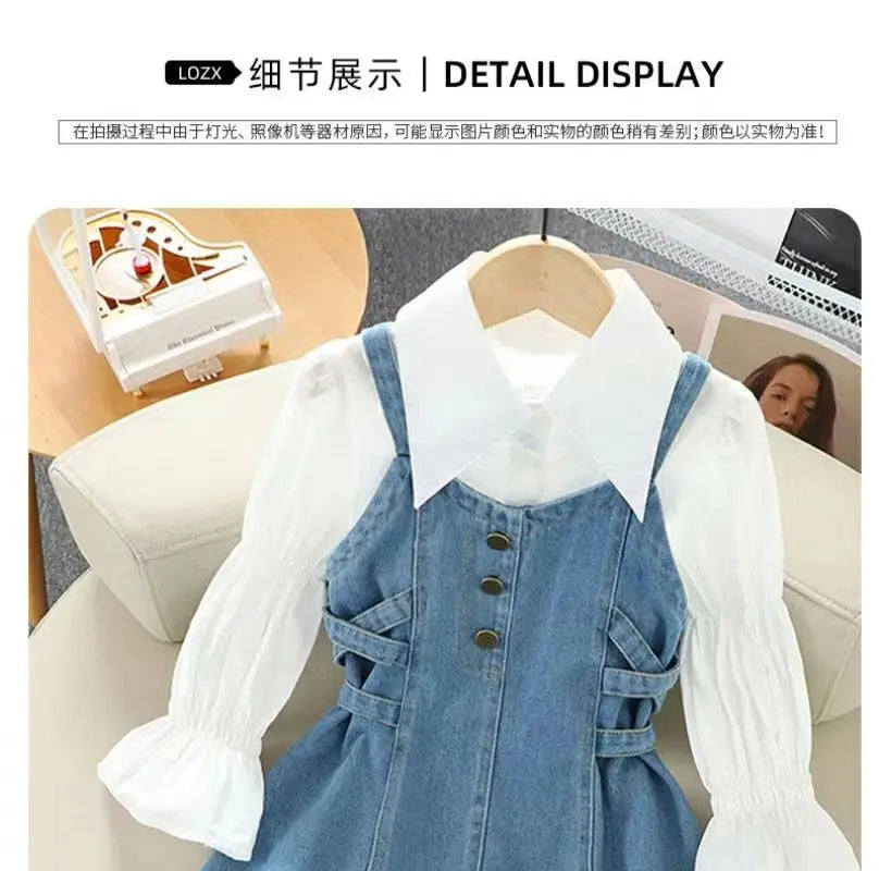 Kids Girls Denim Set 2023 Spring New Children's Clothing Girls Big Boy Yangpai Spring And Autumn Set Skirt Girls Dress