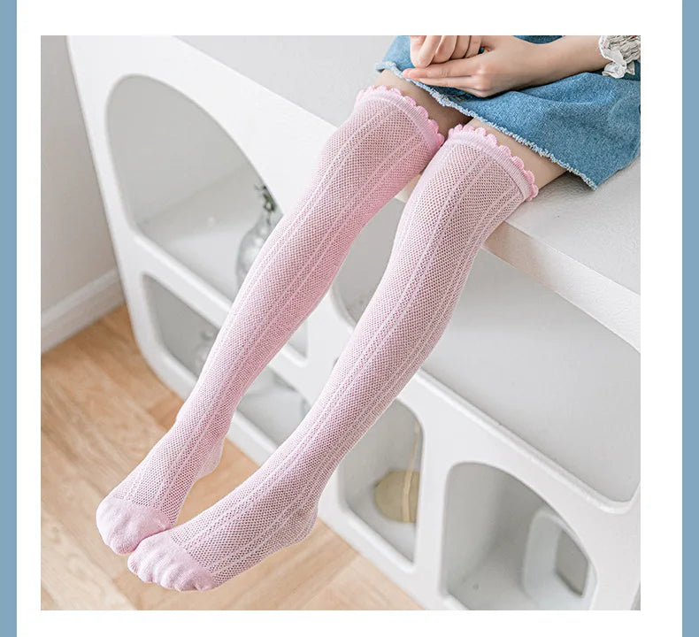 Spring Autumn Baby Children Girl Cute Socks Black White Color Mesh Breathable School Uniform Sock Knee High Long Kids Socks