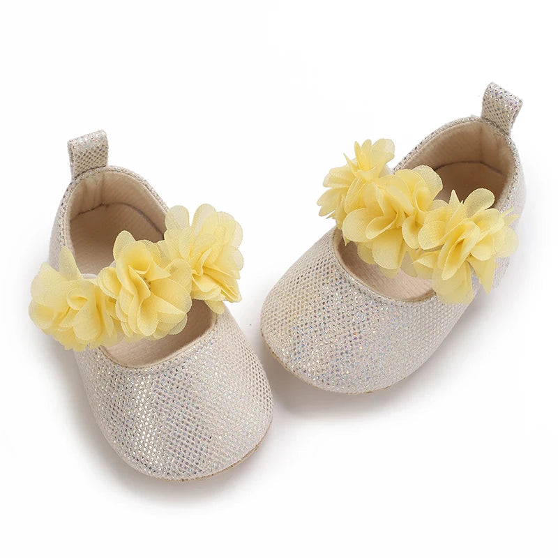 0-18M Girls' Baby Shoes Fashionable Classic Gold Theme Princess Shoes Soft Sole Comfortable Baby Walking Shoes