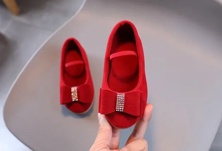 Elegant Girl Princess Shoes Fashion Bowtie Children's Leather Shoes Spring Autumn Kids Causal Solid Color Velvet Moccasins Chic