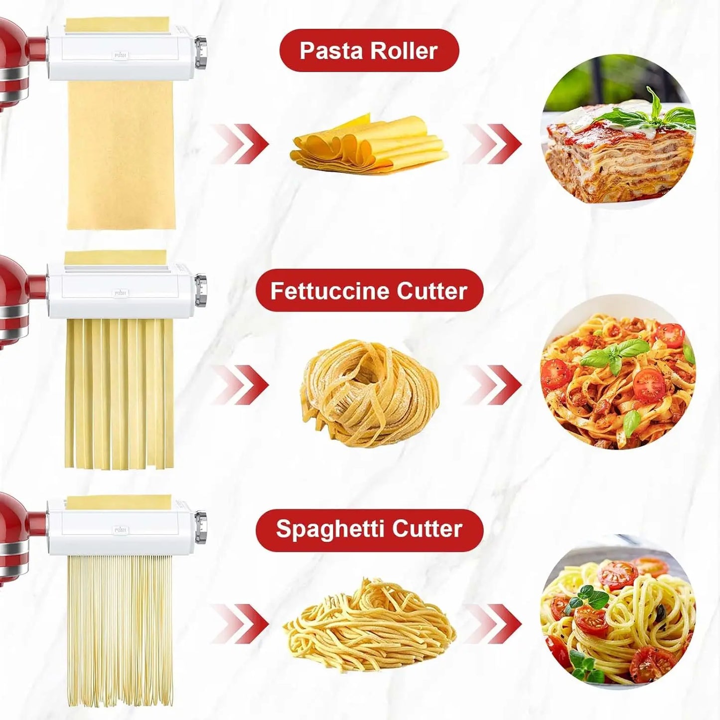 Pasta Attachment for Kitchenaid Stand Mixer,Cofun 3 Piece Pasta Maker Machine with Pasta Roller and Cutter Set for Dough Sheet,