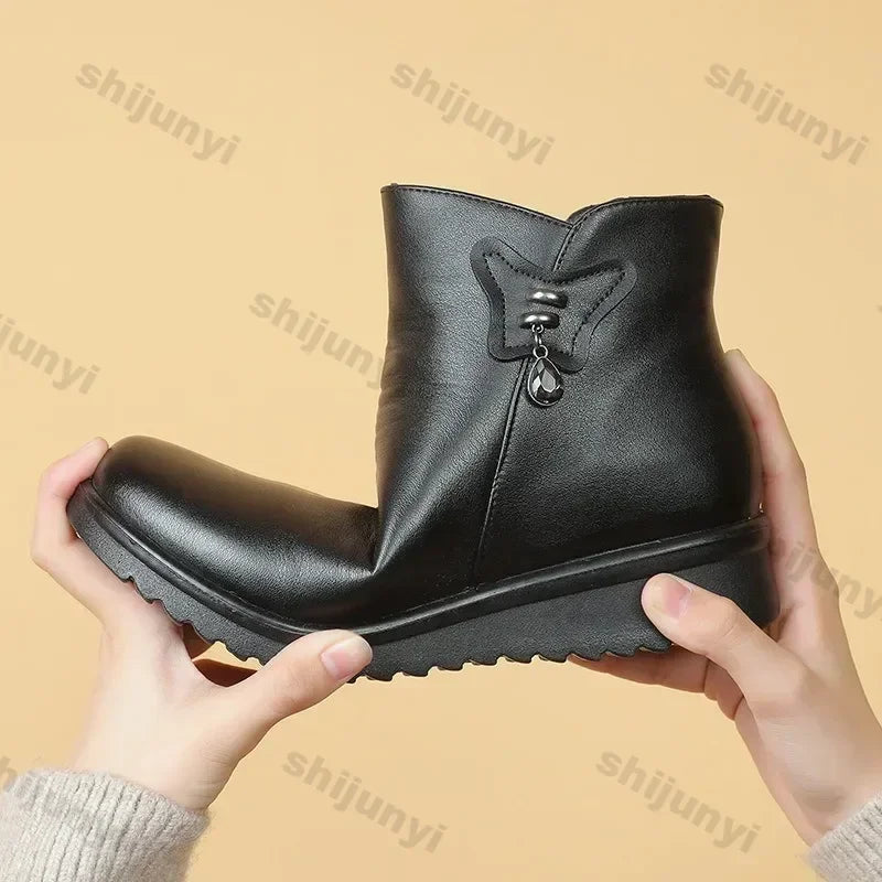 Women Shoes Ankle Boots 2024 Winter Plush Warm Soft Sole Anti Slip Waterproof Comfortable Outdoor Zipper Cold Proof Women Boots