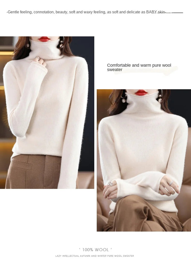 New 100% Merino Wool Turtleneck Cashmere Sweater In Autumn And Winter Women's Casual Knitted Coat Women's Coat Korean Fashion