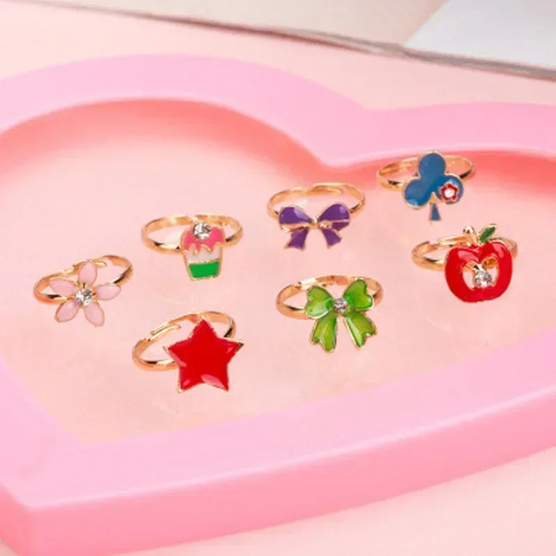 Kids Cute Cartoon Love Sweet Rings Design Flower Animal Fashion Jewelry Accessories Girl Child Retro Gifts Finger Rings