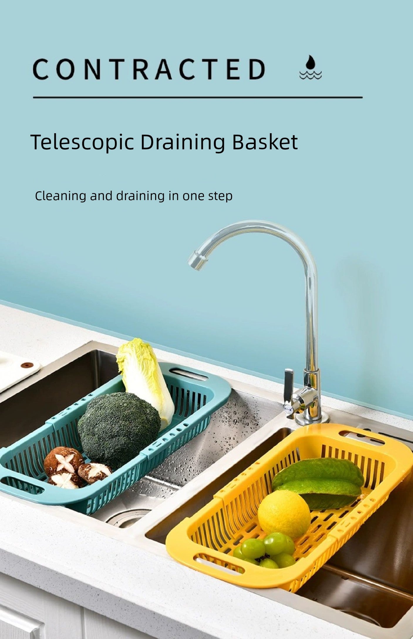 Washing Basin Bowl and Chopstick Rack Storage Rack Adjustable Drain Basket