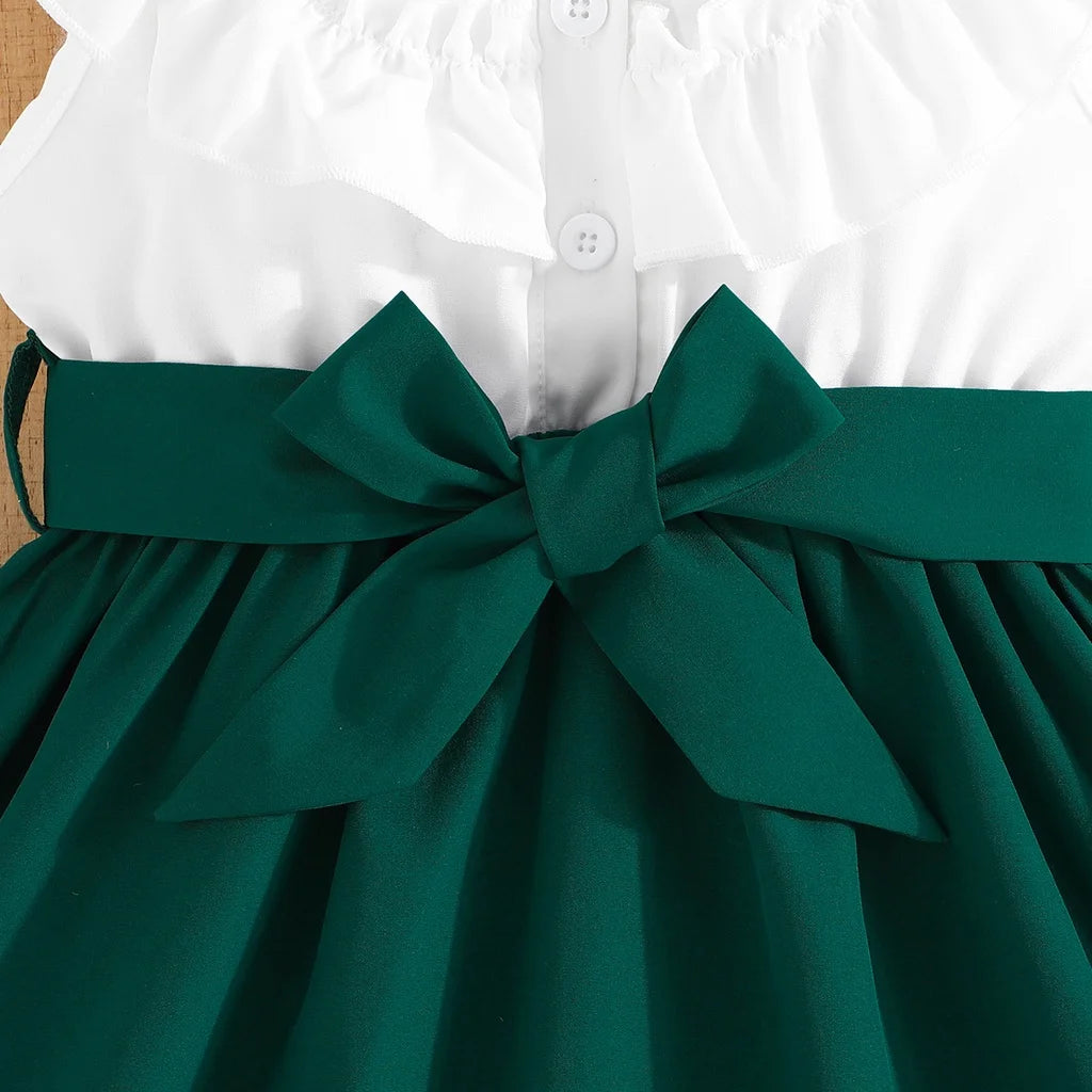 Dress For Kids 2-7 Years old Birthday Ruffled Embroidered Sleeveless Emerald Green Princess Dresses Ootd For Baby Girl