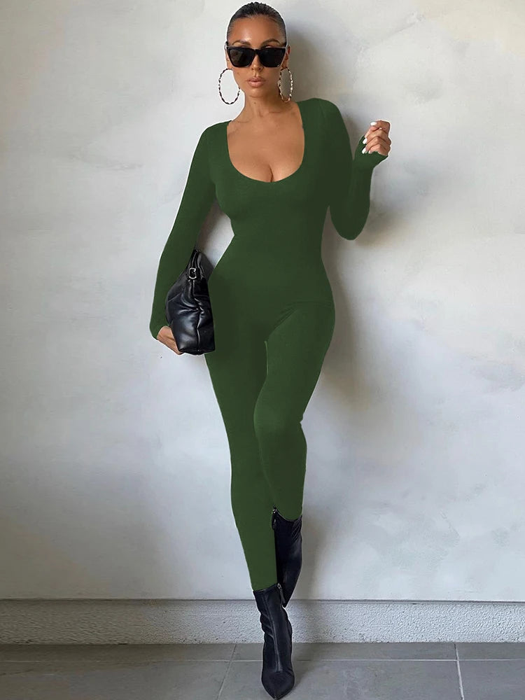 HAWTHAW Women 2024 Autumn Winter Long Sleeve Bodycon Streetwear Jumpsuit Overall One Piece Outfit Wholesale Items for Business