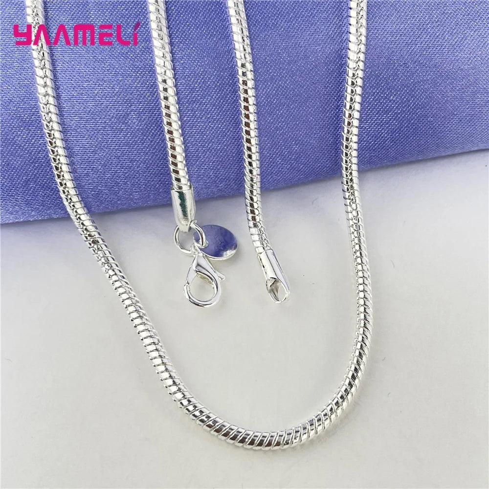 Promotion Sale Real Pure 925 Sterling Silver Necklace Chain with Lobster Clasps Men Women Collar 1.2MM/3MM/4MM 16-30 Inch