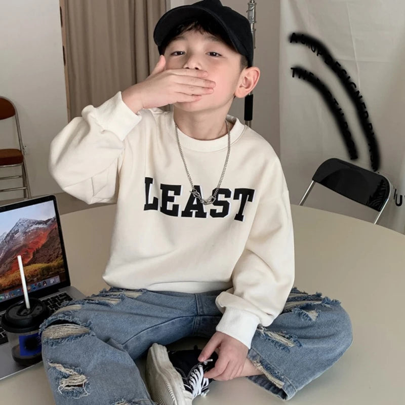 Children's Sweatshirt Fall Casual Thin Long Sleeve Crewneck Letter Print Pullover Spring Clothing Kids Boys Tops Clothes