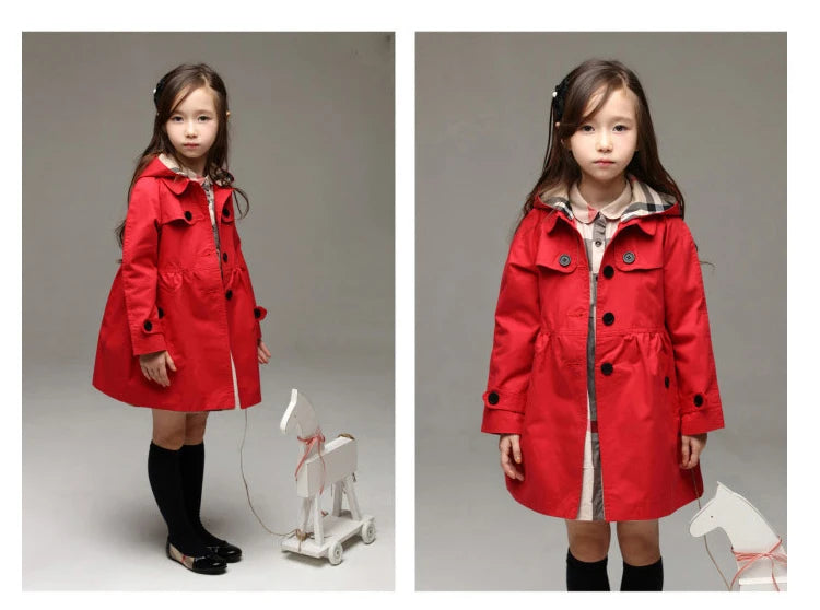 New Children Birthday Present Girls Sweatshirt Spring Autumn Long Style Hooded Coat For Girl Kids Jacket Red Windbreaker