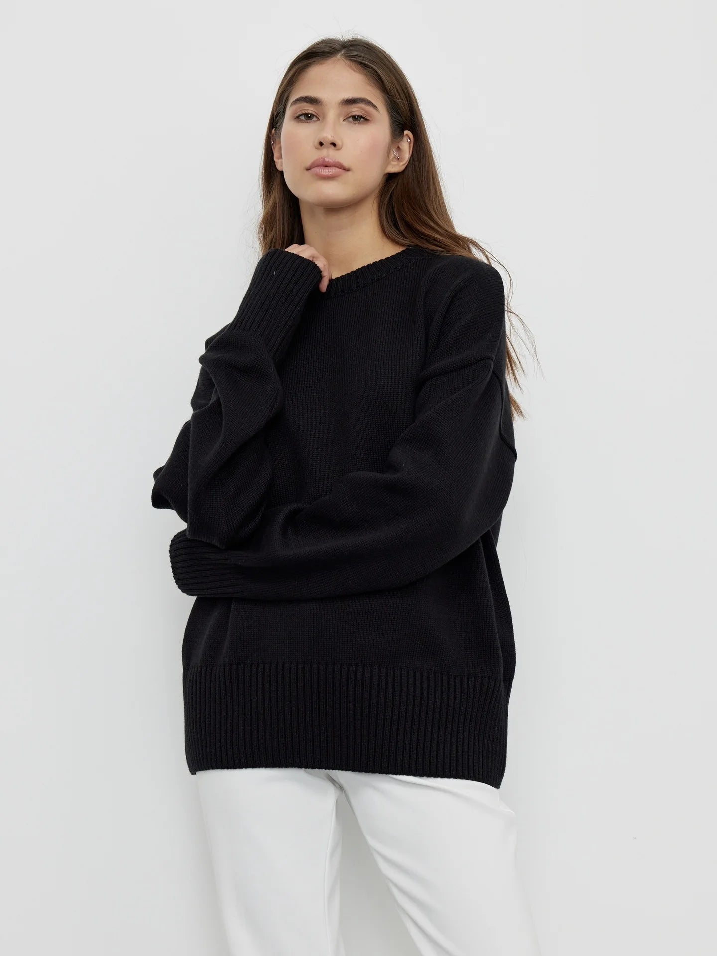 Winter Warm Thick Knit Sweaters Solid Black Sweater Soft Pullover Loose Pullovers Korean Autumn Women Coat O Neck Sweater Jumper