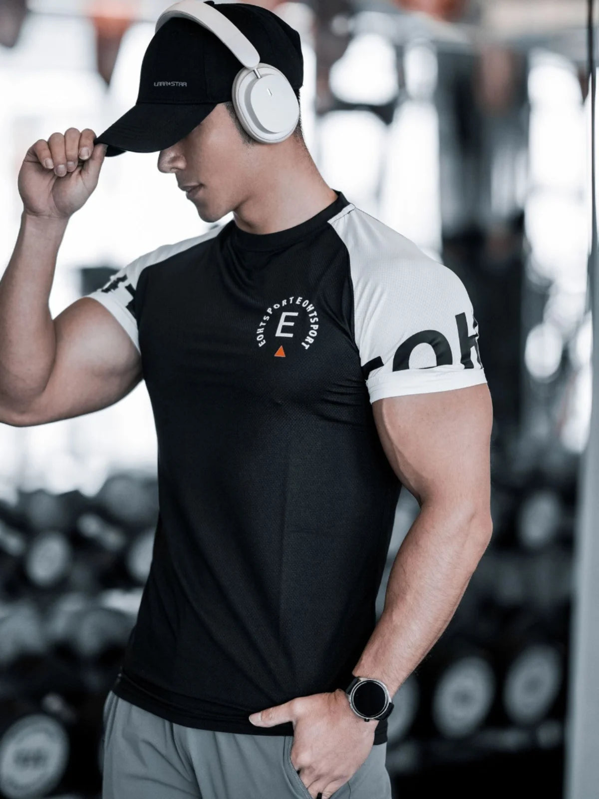 Man Fitness Tshirts Sports Short Sleeved Men's T-shirt, Muscle Fitness Iron Rolling Running Breathable Elastic Quick Drying