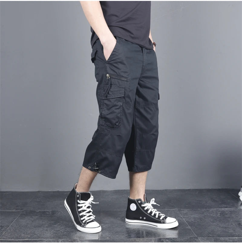 Long Length Cargo Shorts Men Summer Multi-Pocket Casual Cotton Elastic Capri Pants Men Military Tactical Short Hot Breeches 5XL