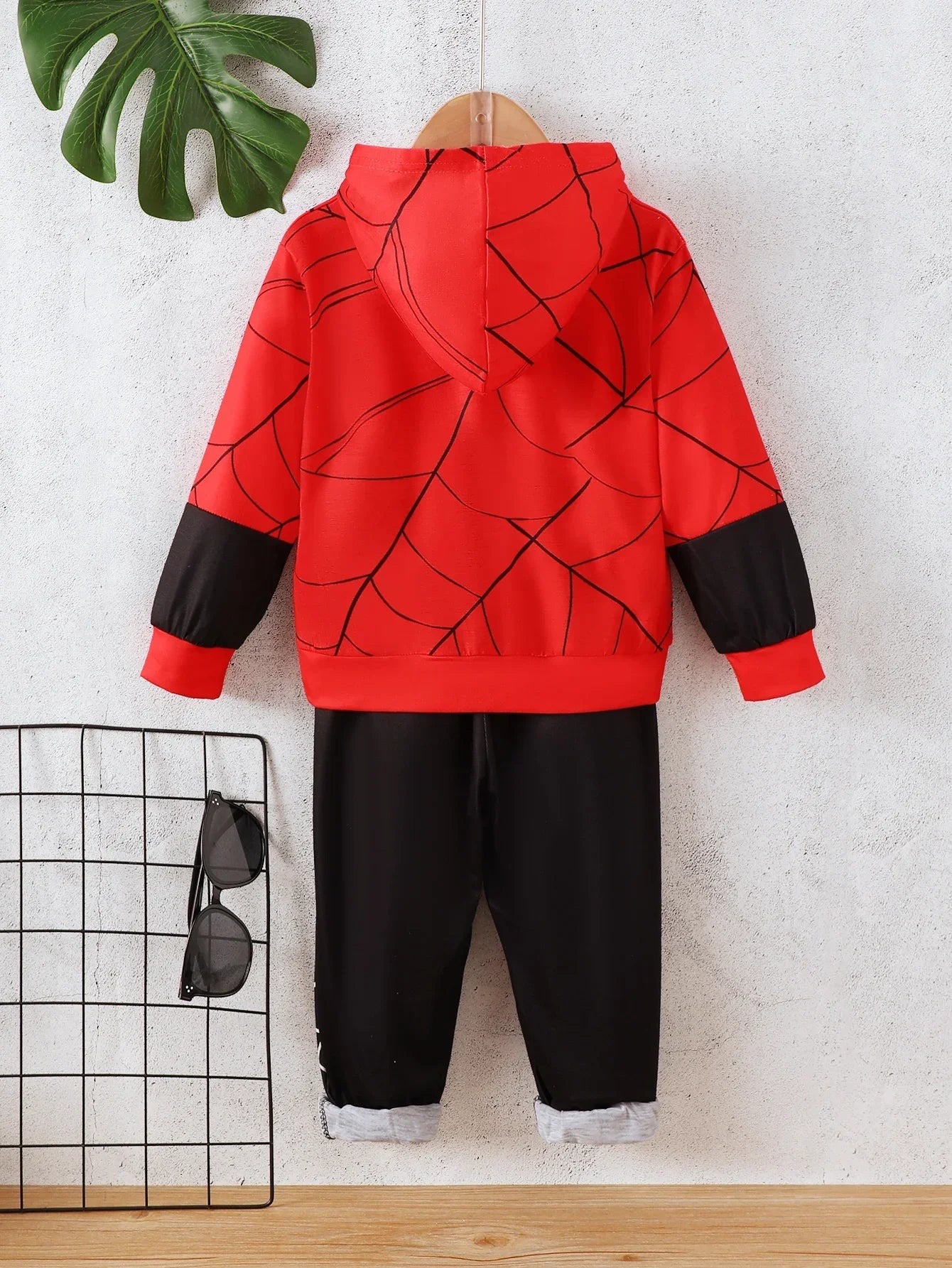 4-7 Years Kids Boy 2PCS Clothes Set Spider Pattern Hooded Long Sleeve Hoodie+Pants ChildrenAutumn， Fashion， Trend Sports Outfit