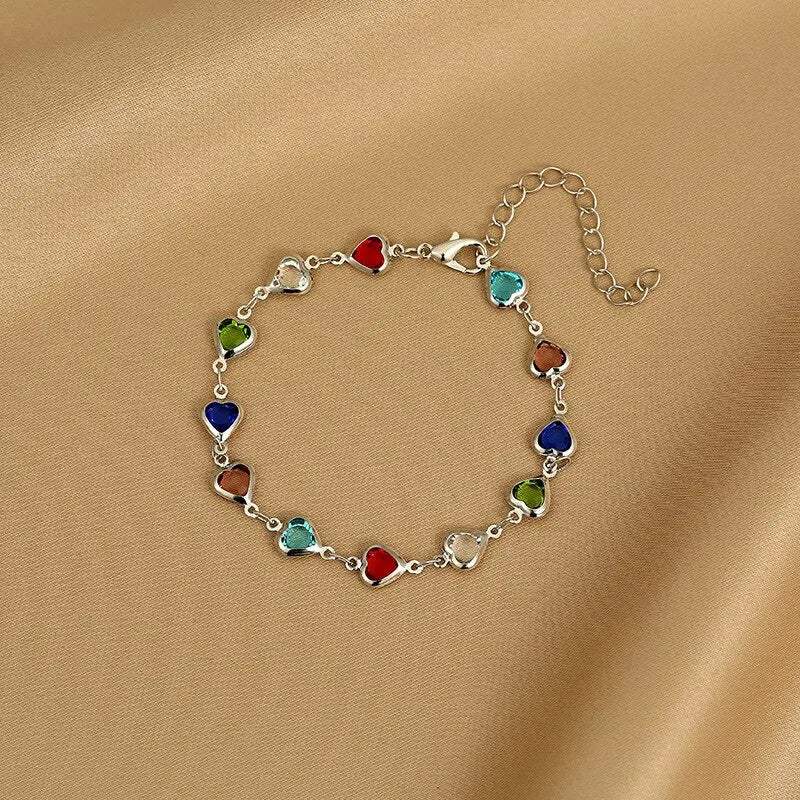 Summer Creative Fashion Heart Shape Crystal Bead Gold-color Bracelet With Love For Women Girl Birthday Party Jewelry Gift