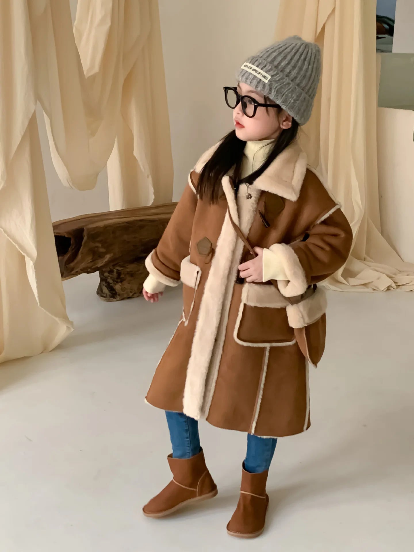 Girls Coat Melard Coat Children New Winter Thickened Foreign Air Long Coat Female Treasure Fur One Coat