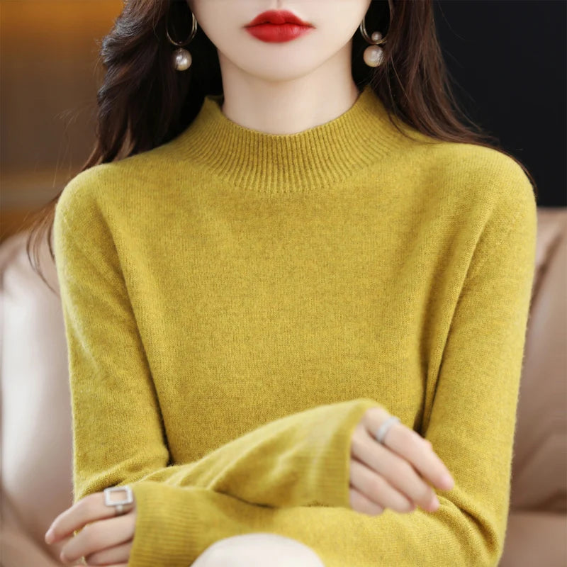 100% merino wool cashmere sweater women's sweater semi-high-necked long-sleeved pullover warm pullover in autumn and winter