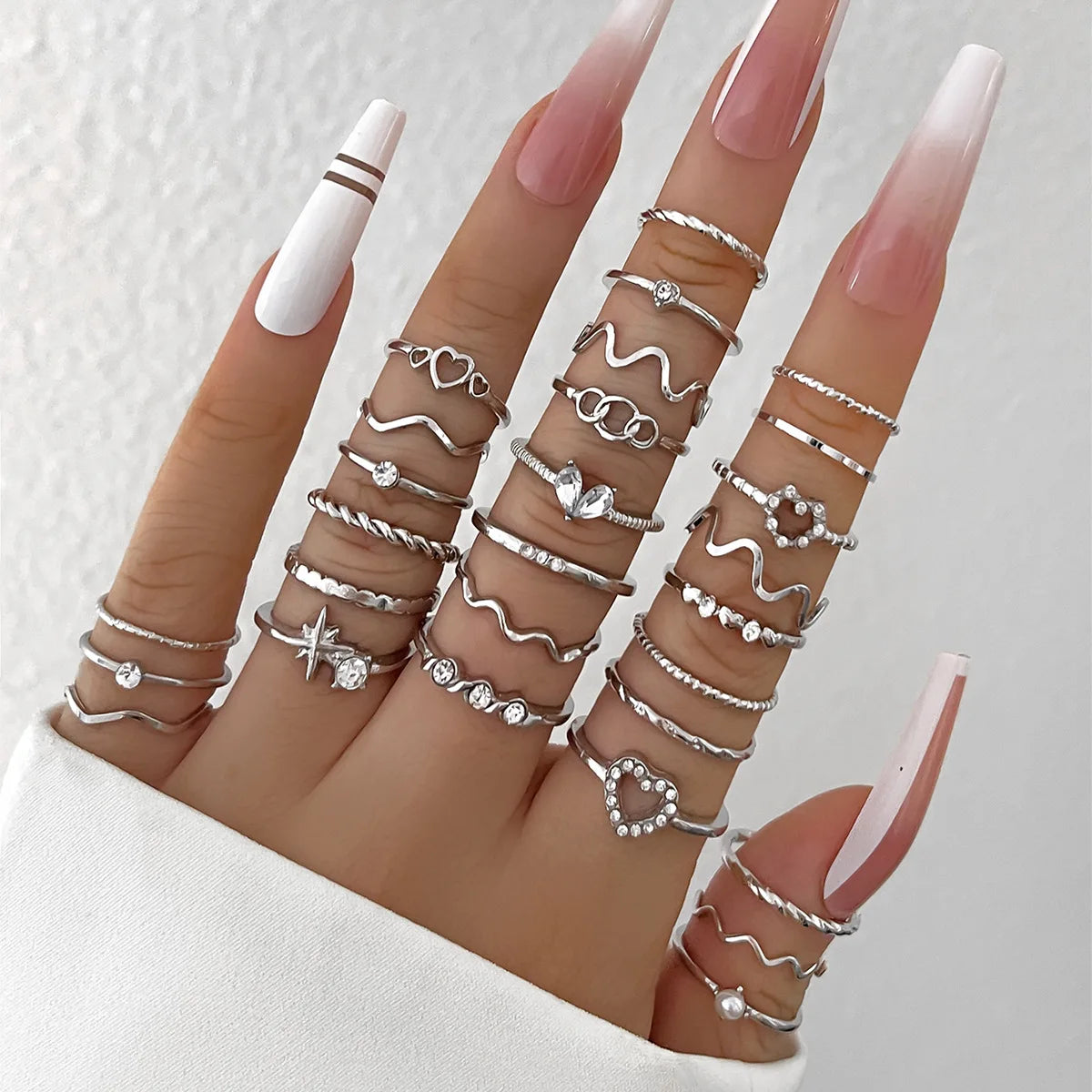 23Pcs Trendy Simple Knuckle Rings Set For Women Crystal Star Moon Eye Wave Ring Female Fashion Party Jewelry Accessories