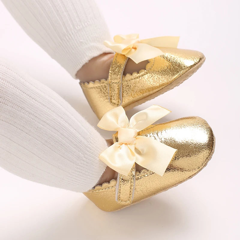 0-18M Girls' Baby Shoes Fashionable Classic Gold Theme Princess Shoes Soft Sole Comfortable Baby Walking Shoes