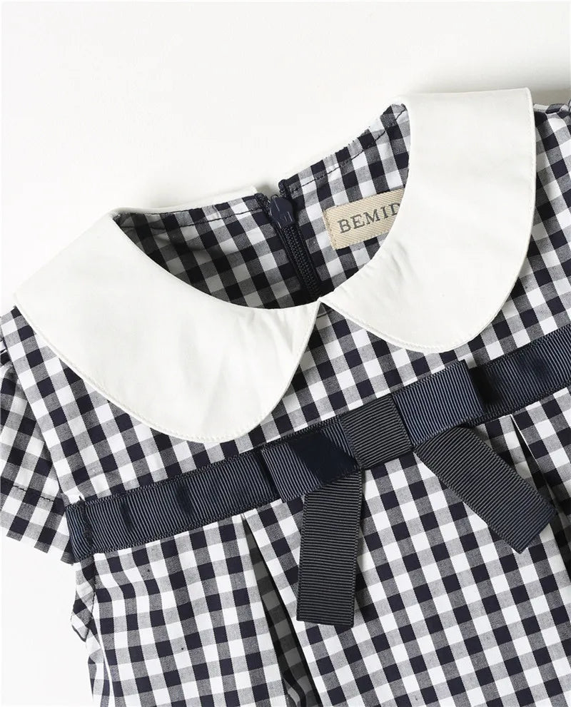 Baby Girls Clothes Summer Dress Flying Sleeve Newborn Infant Dresses Cotton Plaid Dress Headband Toddler Dresses for Baby Girls