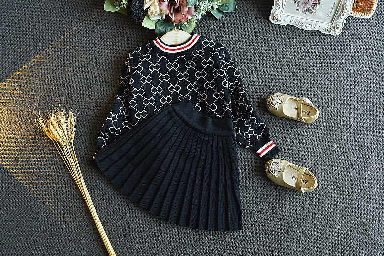 2023 Girls Winter Clothes Set Long Sleeve Sweater Shirt and Skirt 2 Pcs Clothing Suit Spring Outfits for Kids Girl's Clothes