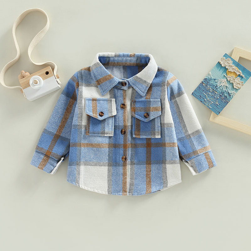 Toddler Baby Boy Girl Plaid Shirt Jacket Outfits Button Down Cardigan Kids Long Sleeve Coat Tops Fall Clothes