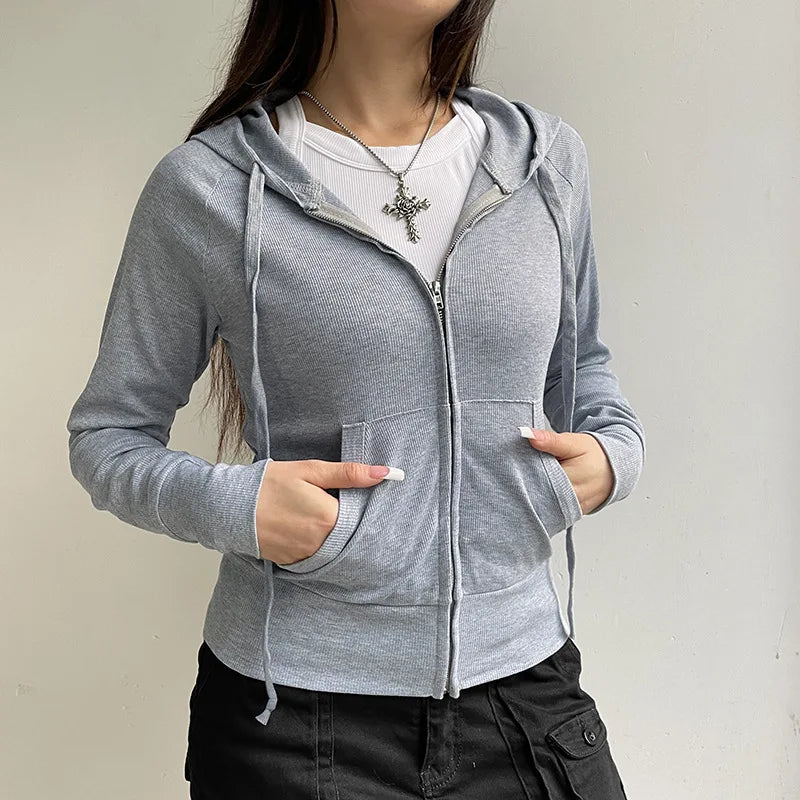 Casual Streetwear Basic Hooded Pockets Sweatshirt Tracksuit Solid Long Sleeve Hoodies Women 2024 Autumn Spring Fashion