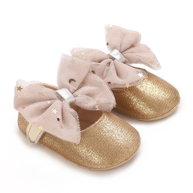 0-18M Girls' Baby Shoes Fashionable Classic Gold Theme Princess Shoes Soft Sole Comfortable Baby Walking Shoes