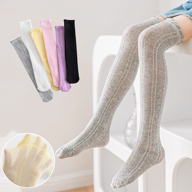 Spring Autumn Baby Children Girl Cute Socks Black White Color Mesh Breathable School Uniform Sock Knee High Long Kids Socks