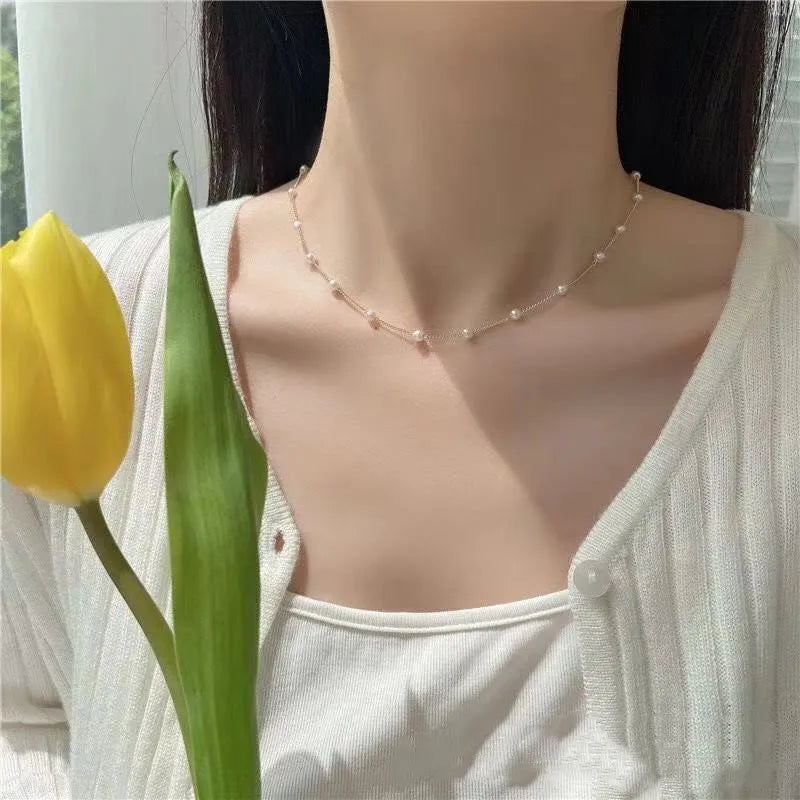 New Fashion Popular Choker Neckalce for Women Girl Imitation Pearl Link Chain Short Delicated Necklace Wholesale Jewlry