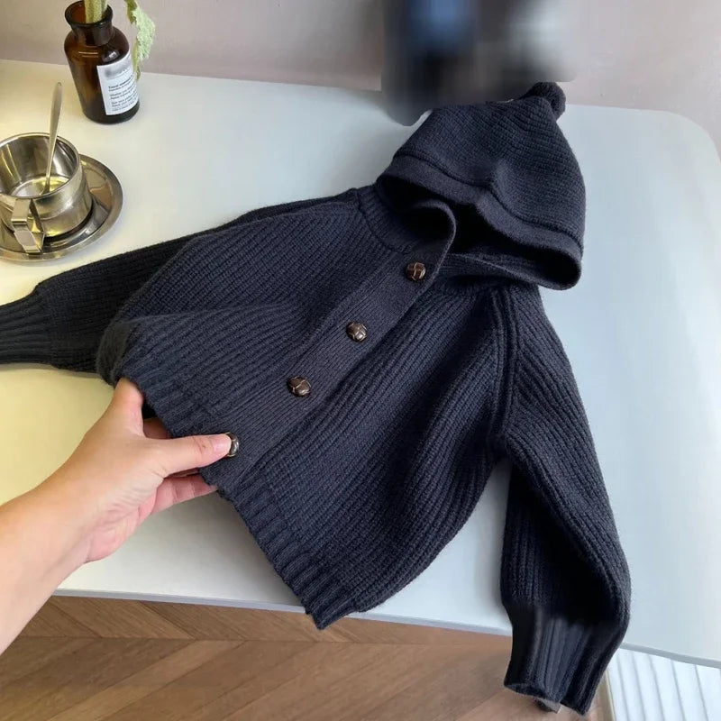 Boys Girls Sweater Chirldren Knitted Hooded Cardigan Jacket Coat Kids Infant Spring Autumn Cardigans Clothes