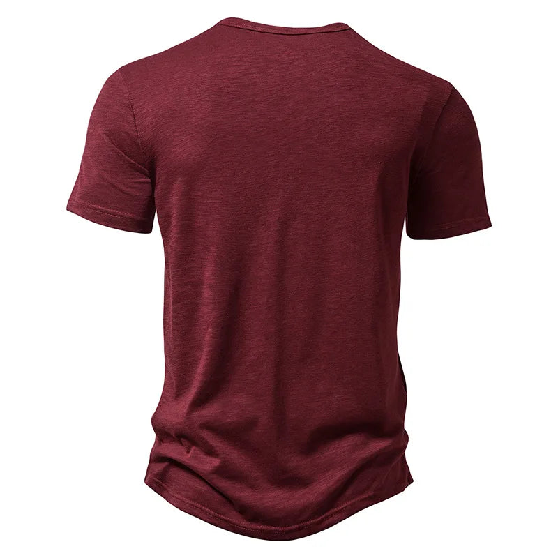 Henley Collar Summer Men Casual Solid Color Short Sleeve T Shirt for Men Polo men High Quality Mens T Shirts